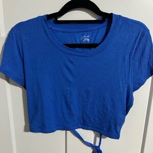 Aerie Blue Crop Tie Front T-Shirt